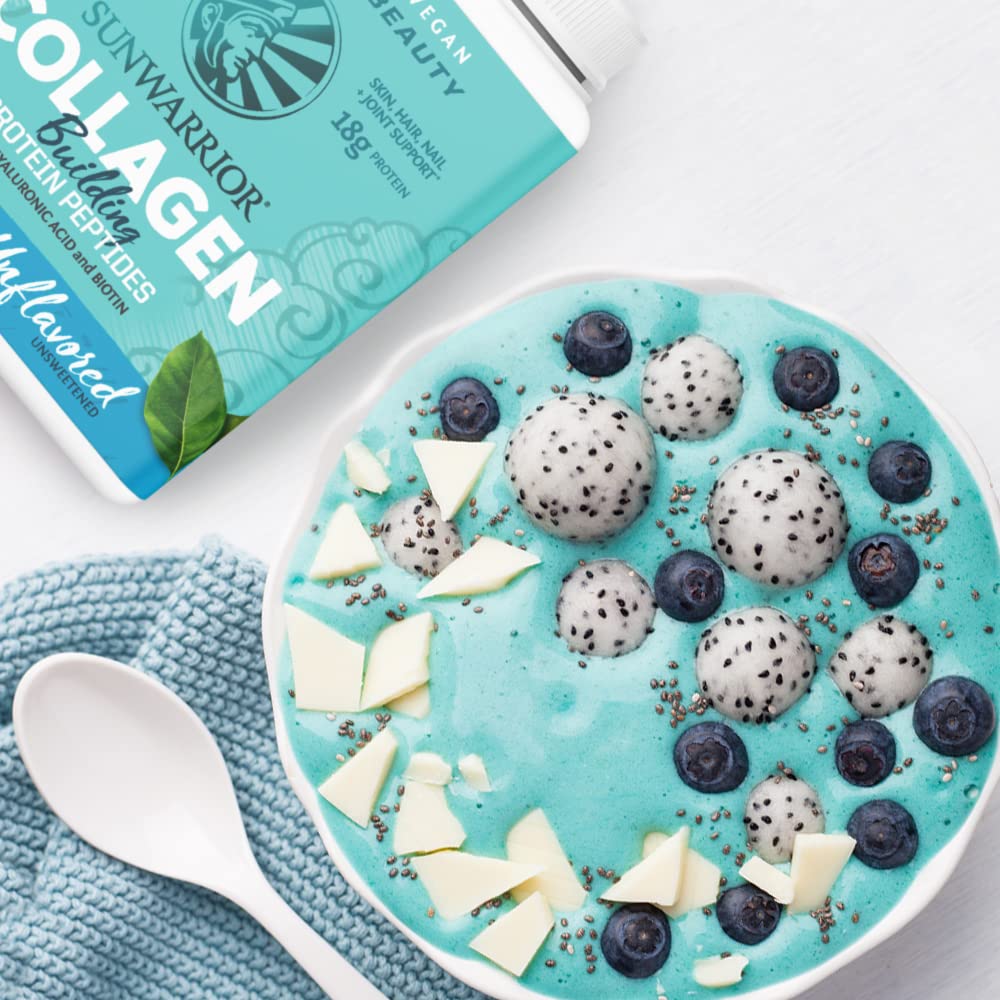 Sunwarrior vegan collagen dairy-free gluten-free badge indicates allergen-friendly option