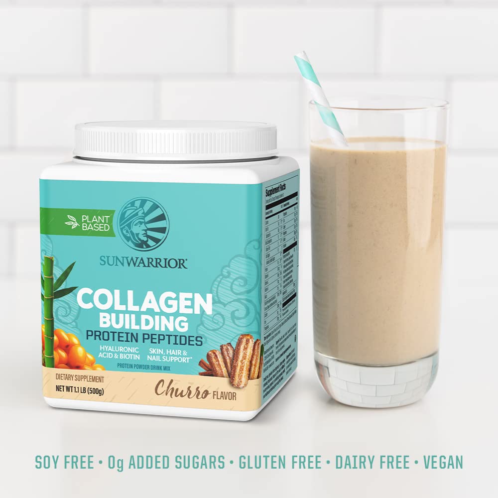 Sunwarrior collagen powder churro shake in glass illustrates tasty daily ritual
