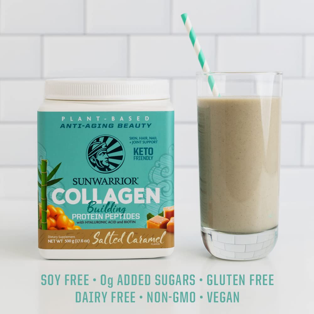 Creamy salted caramel shake made with Sunwarrior vegan collagen powder