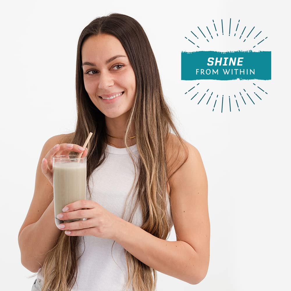 Sunwarrior vegan collagen powder on kitchen counter supports convenient lifestyle fueling