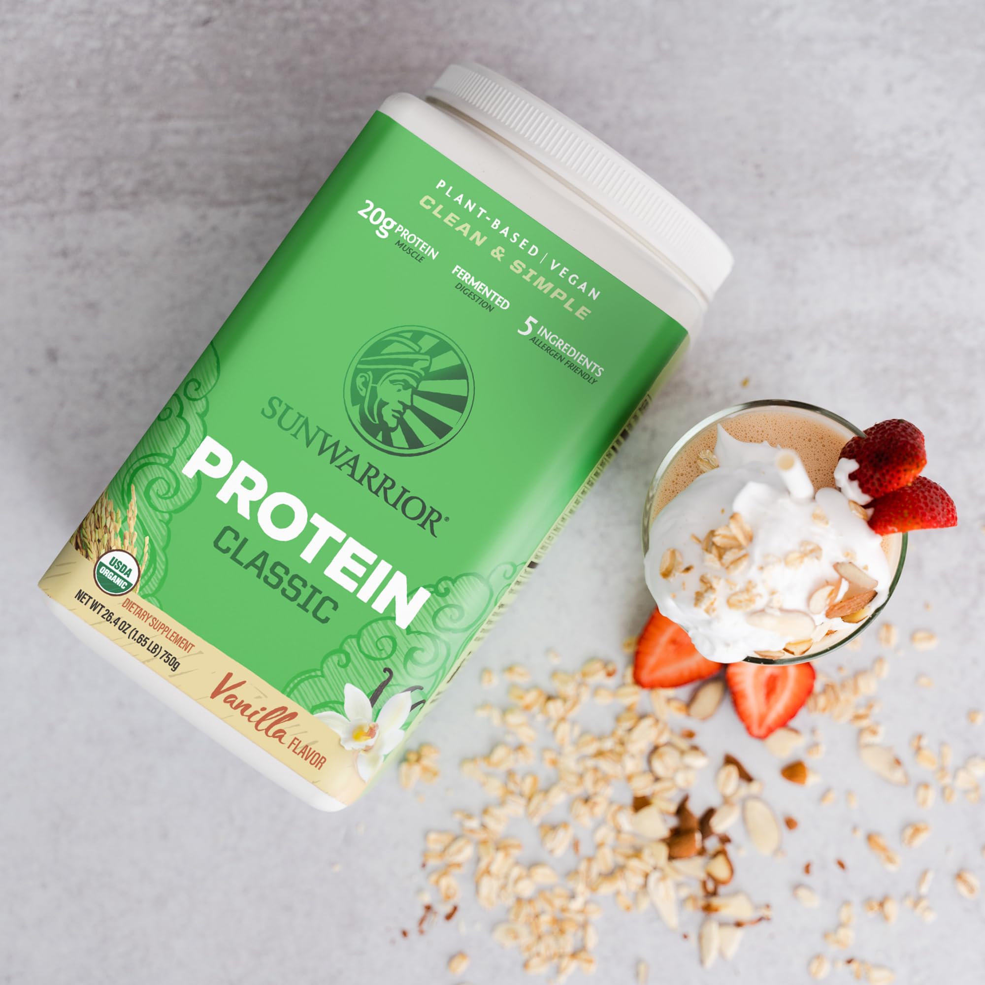 Sunwarrior vegan vanilla protein ingredients close-up