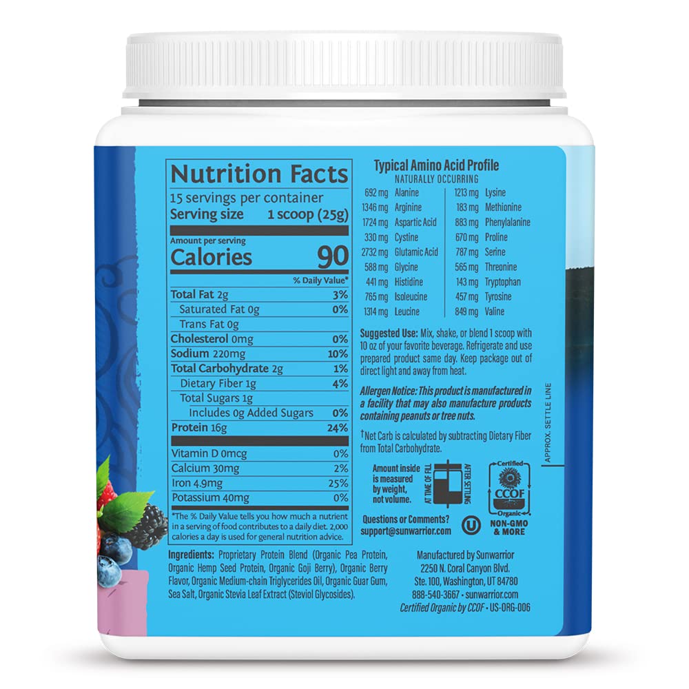 Sunwarrior Warrior Blend Berry bottle pouring into a glass for on‑the‑go protein