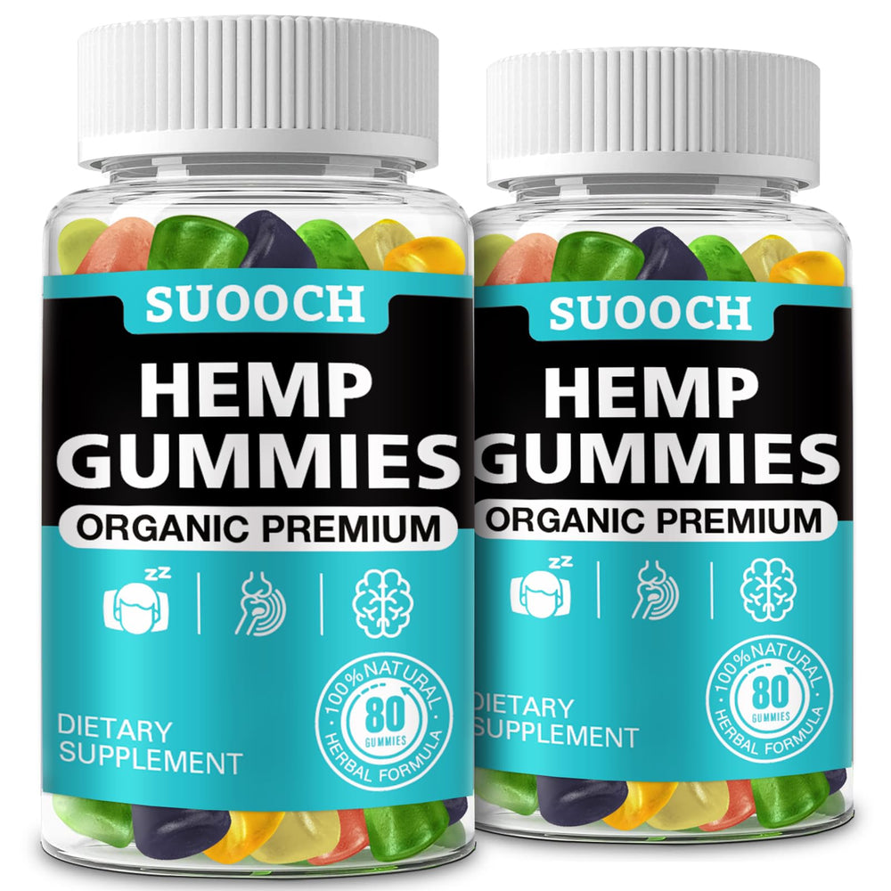 SUOOCH natural hemp gummies bottle close-up showing premium formula for daily balance