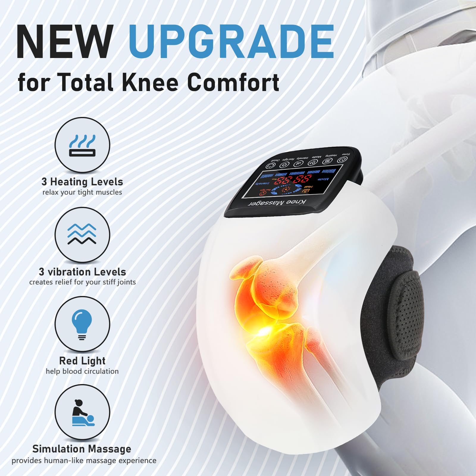 SUPBAND knee massager vibration modes for soothing knee fatigue.