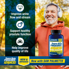 SUPER BETA PROSTATE Advanced label highlights beta-sitosterol and saw palmetto in the formula.
