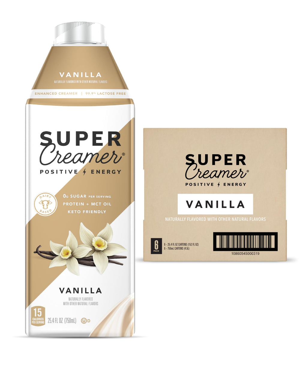 SUPER COFFEE Vanilla Creamer bottle front with vanilla flavor and sugar-free profile