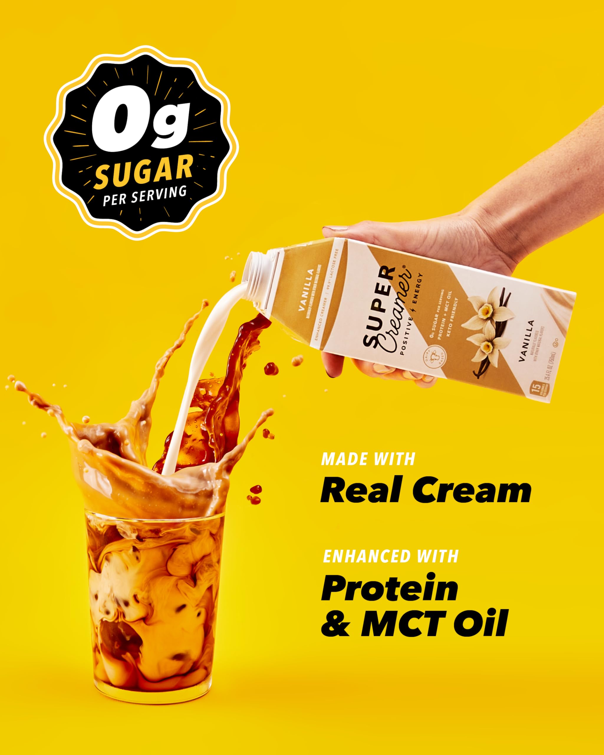 SUPER COFFEE Vanilla Creamer nutrition label highlighting protein and sugar info