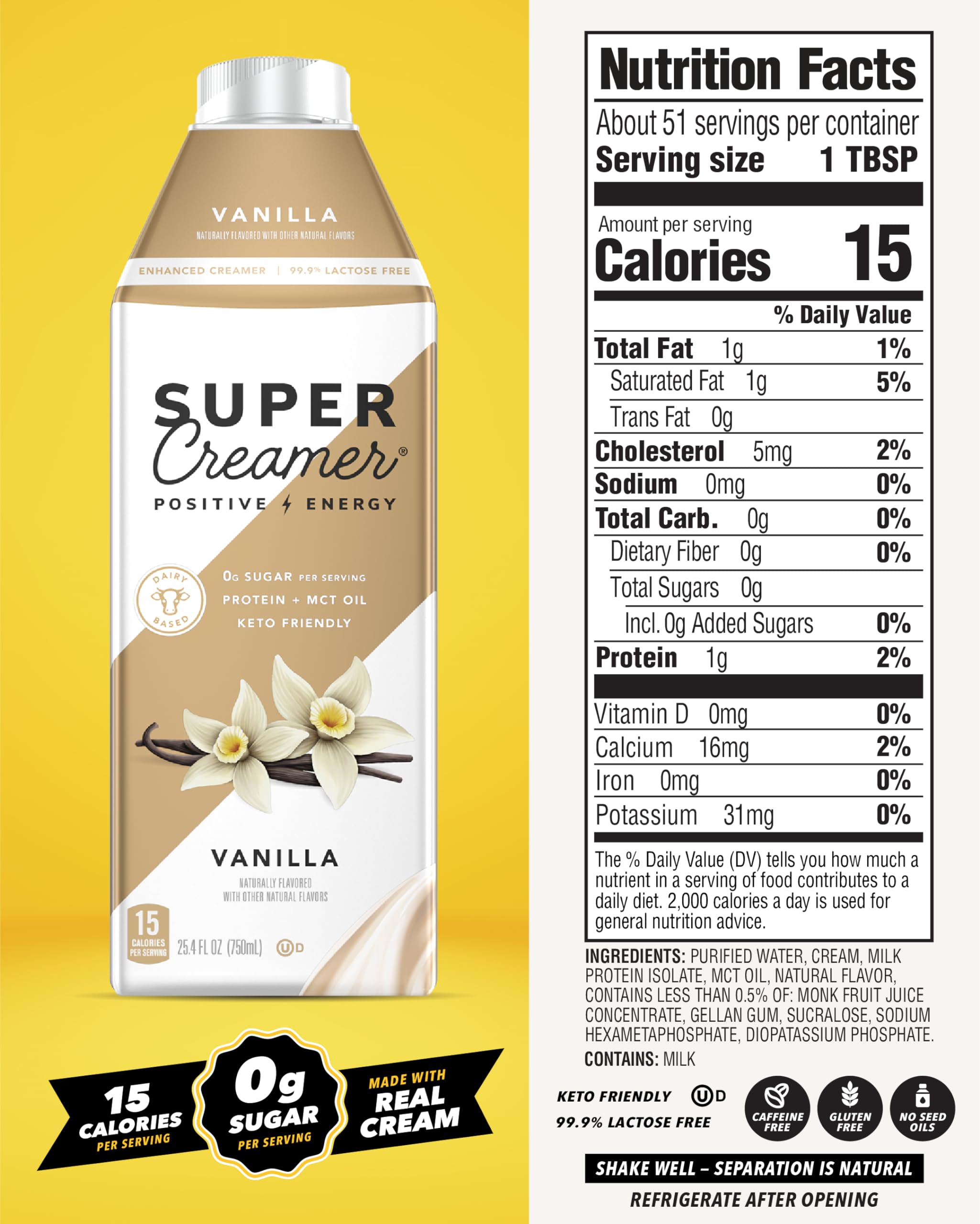 SUPER COFFEE Vanilla Creamer pouring into coffee showing creamy keto-friendly boost