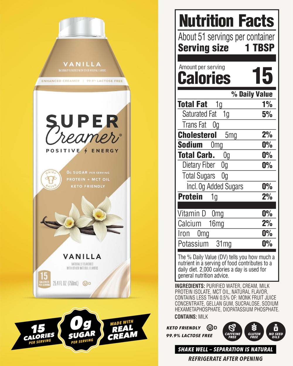 SUPER COFFEE Vanilla Creamer pouring into coffee showing creamy keto-friendly boost