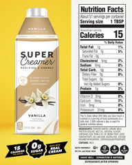 SUPER COFFEE Vanilla Creamer pouring into coffee showing creamy keto-friendly boost