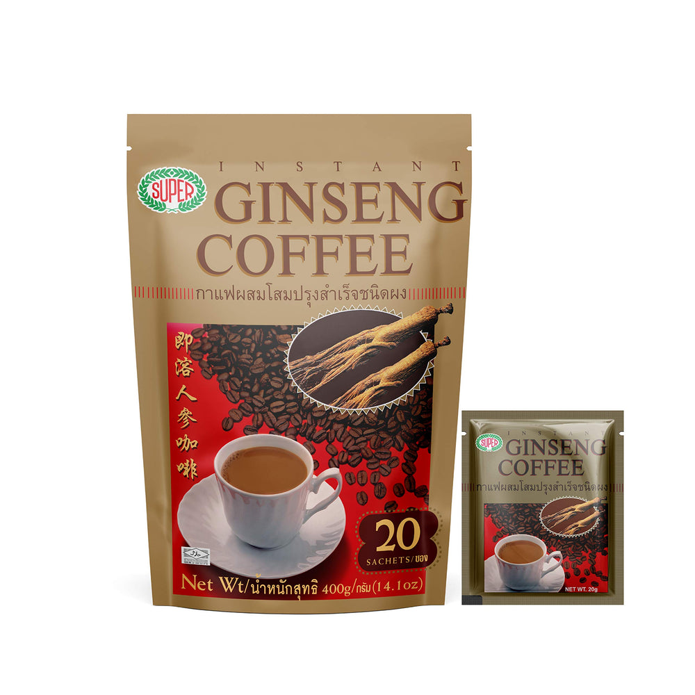 Super Ginseng Coffee jar front showing a 400g pack for quick energy on the go