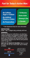 Seven B vitamins label on Super Macho indicating broad nutritional support.