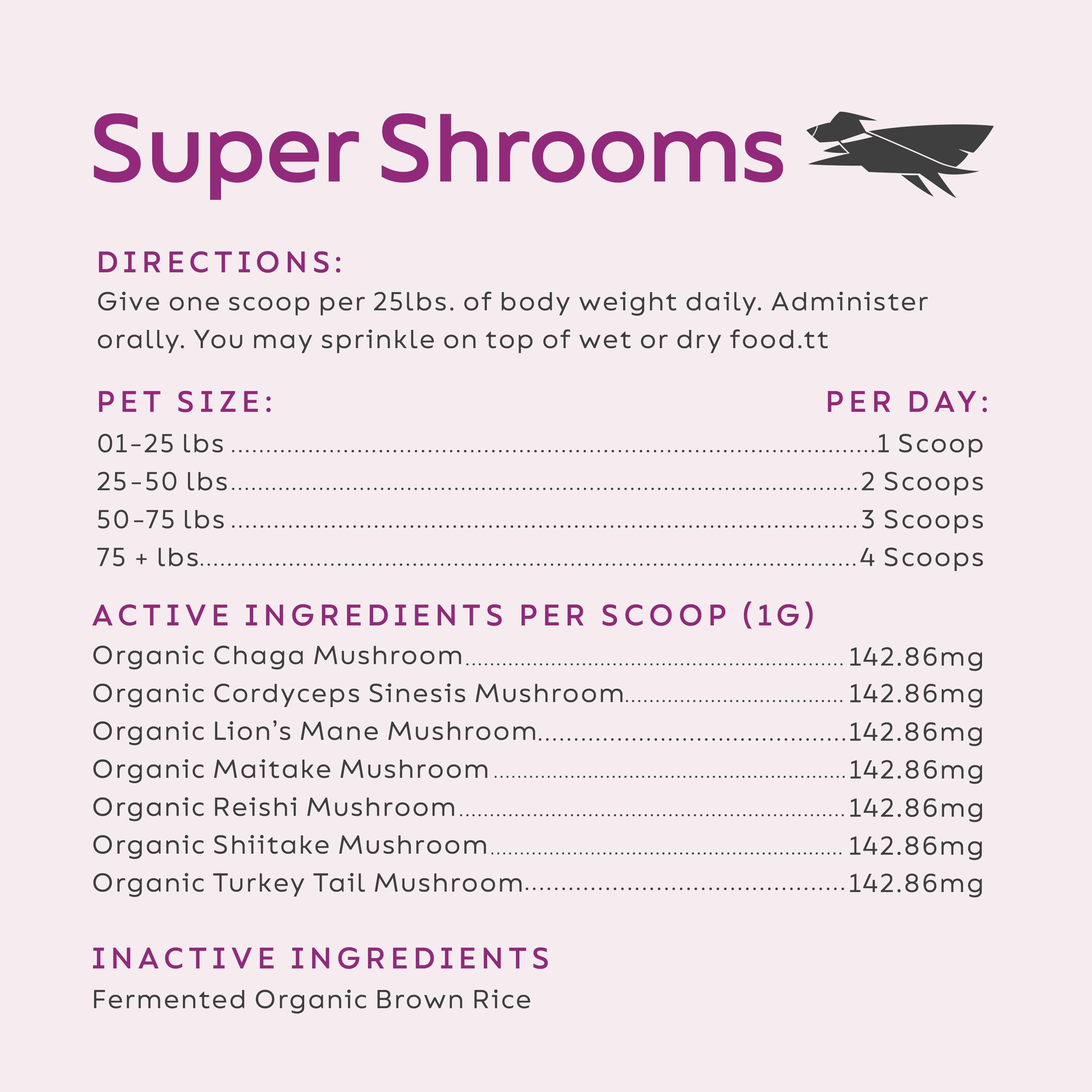 Super Snouts Super Shrooms packaging emphasizes organic, USA-made, non-GMO promise.
