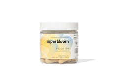 Superbloom Recovery bottle front view for convenient evening support.