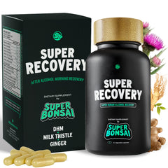 SuperBonsai Super Recovery bottle front for post-celebration support