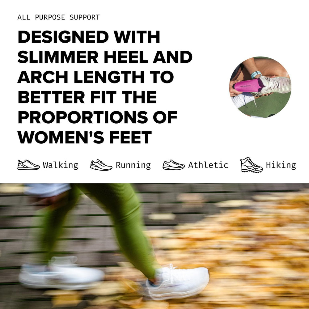 Slightly narrower women's fit supports a comfortable in-shoe profile.
