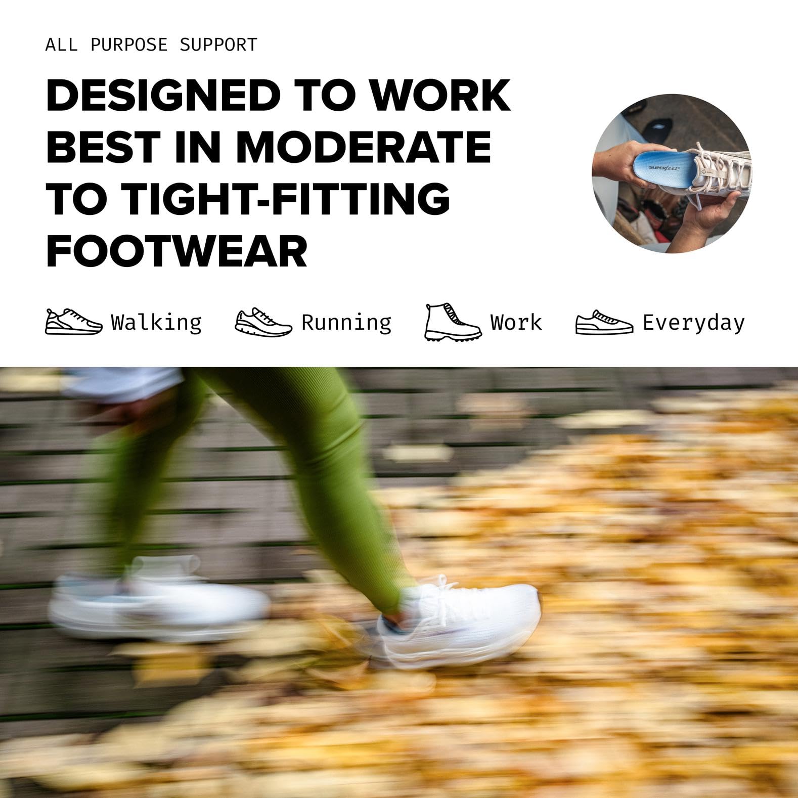 Superfeet Blue compatible with many shoe types for versatile daily use.