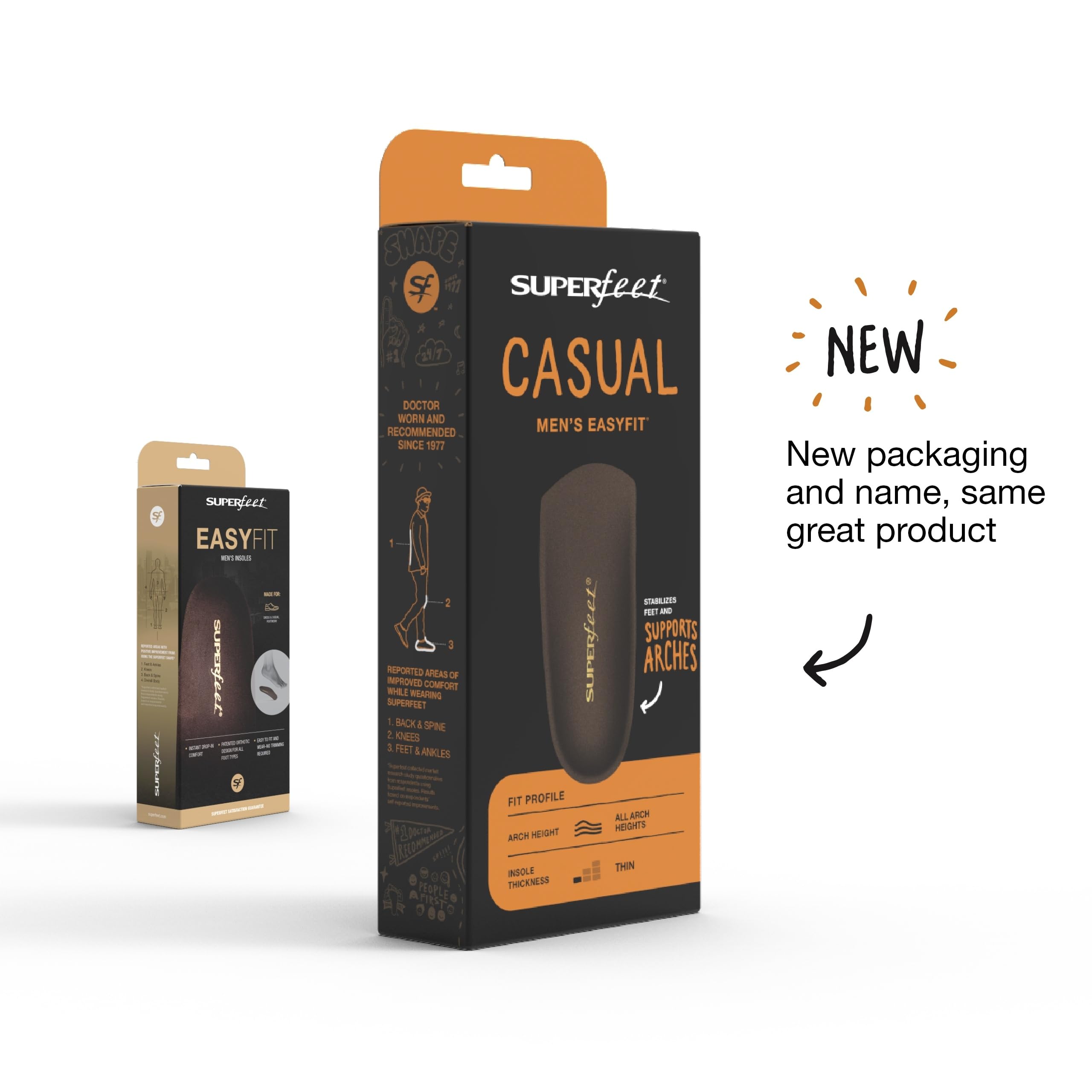 Superfeet Casual Men's Easyfit insoles in dress shoes improve stability and reduce fatigue.