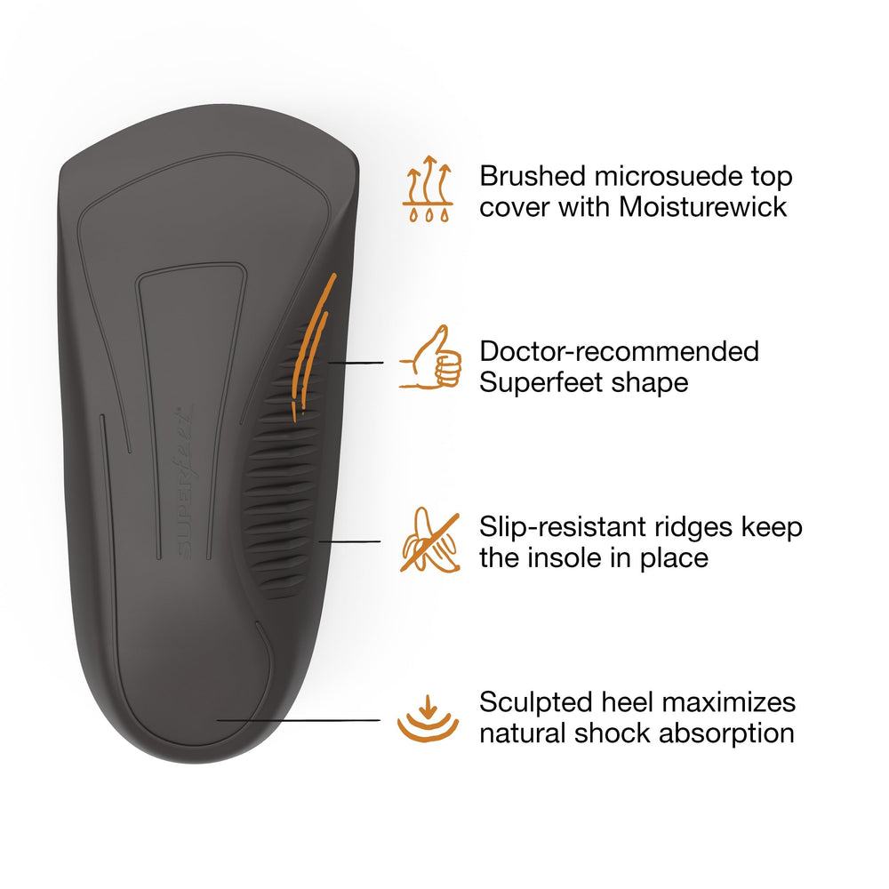 Superfeet Casual Men's Easyfit insoles on feet offer arch support.