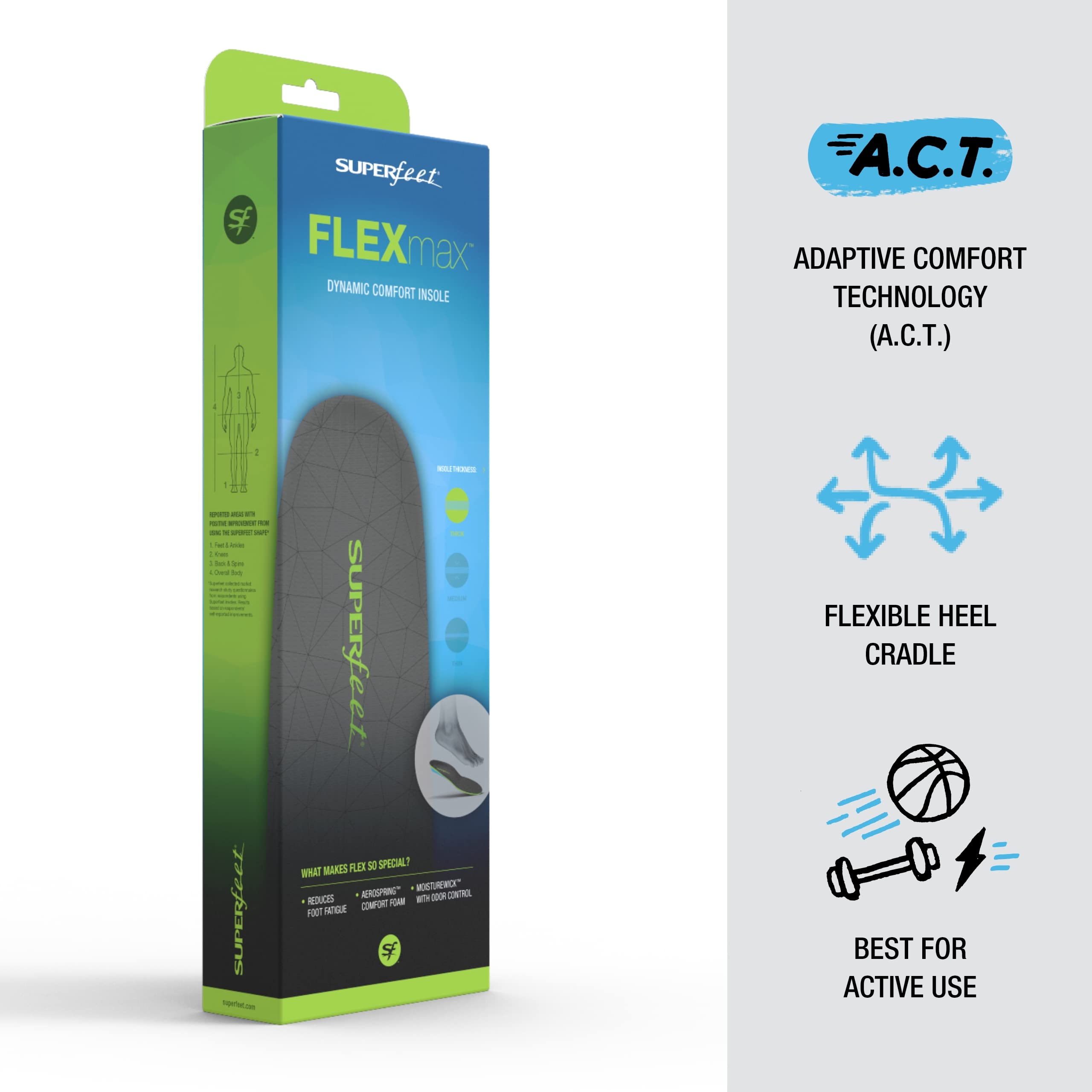 Superfeet FLEXmax Beveled Edge with moisture wick helps shoe fit and odor control.