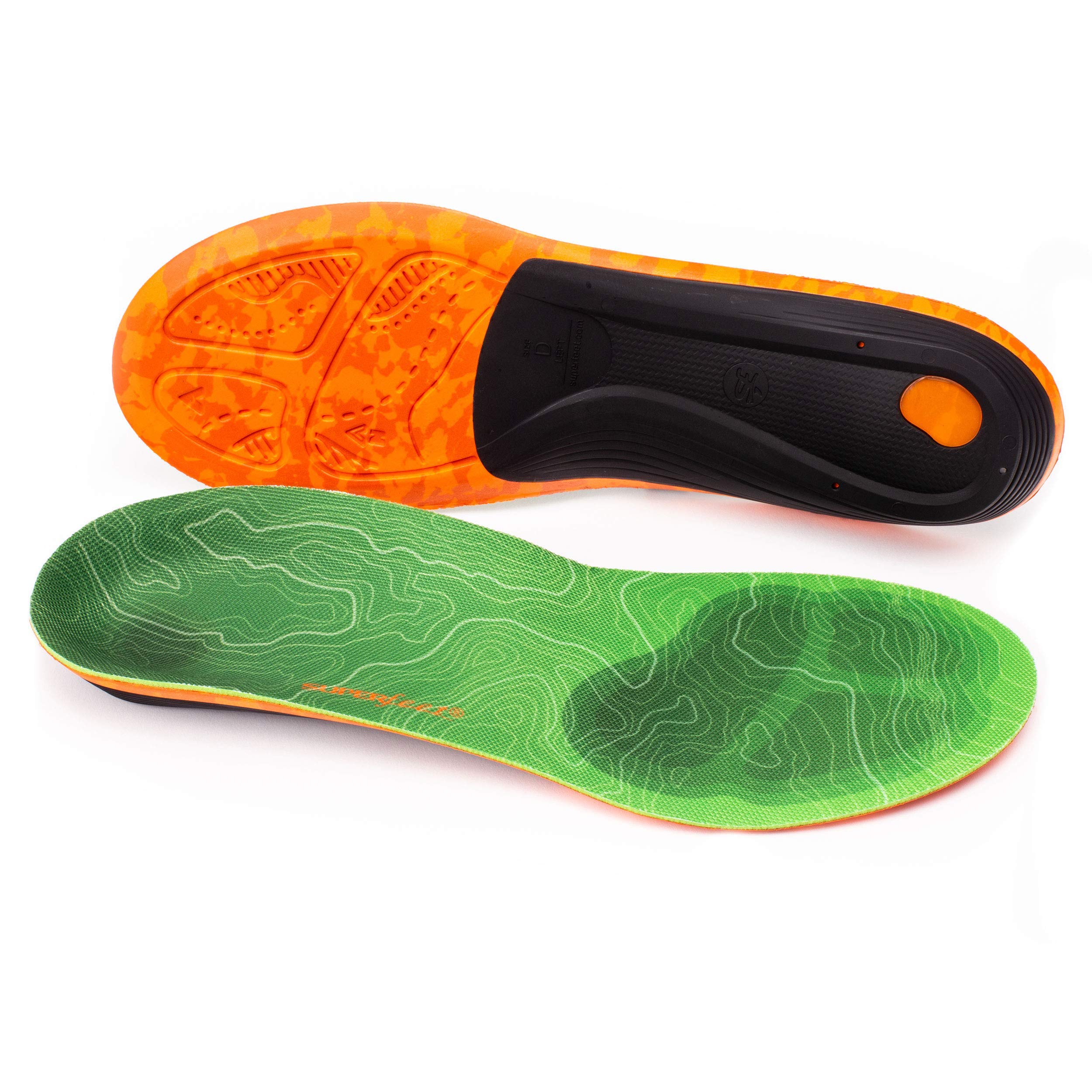 Superfeet Hike Support insoles showing trim-to-fit guide for customizable comfort on hikes