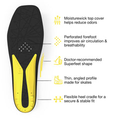 Superfeet Hockey Cushion Insole moisturewick top cover reduces odor in skates.