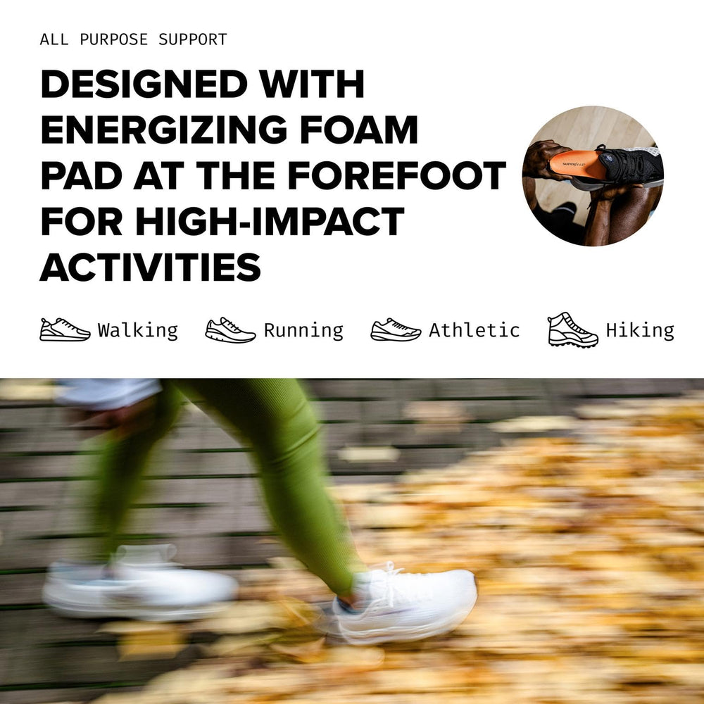 Superfeet Orange low-profile insoles blend into thin shoes for discreet support.