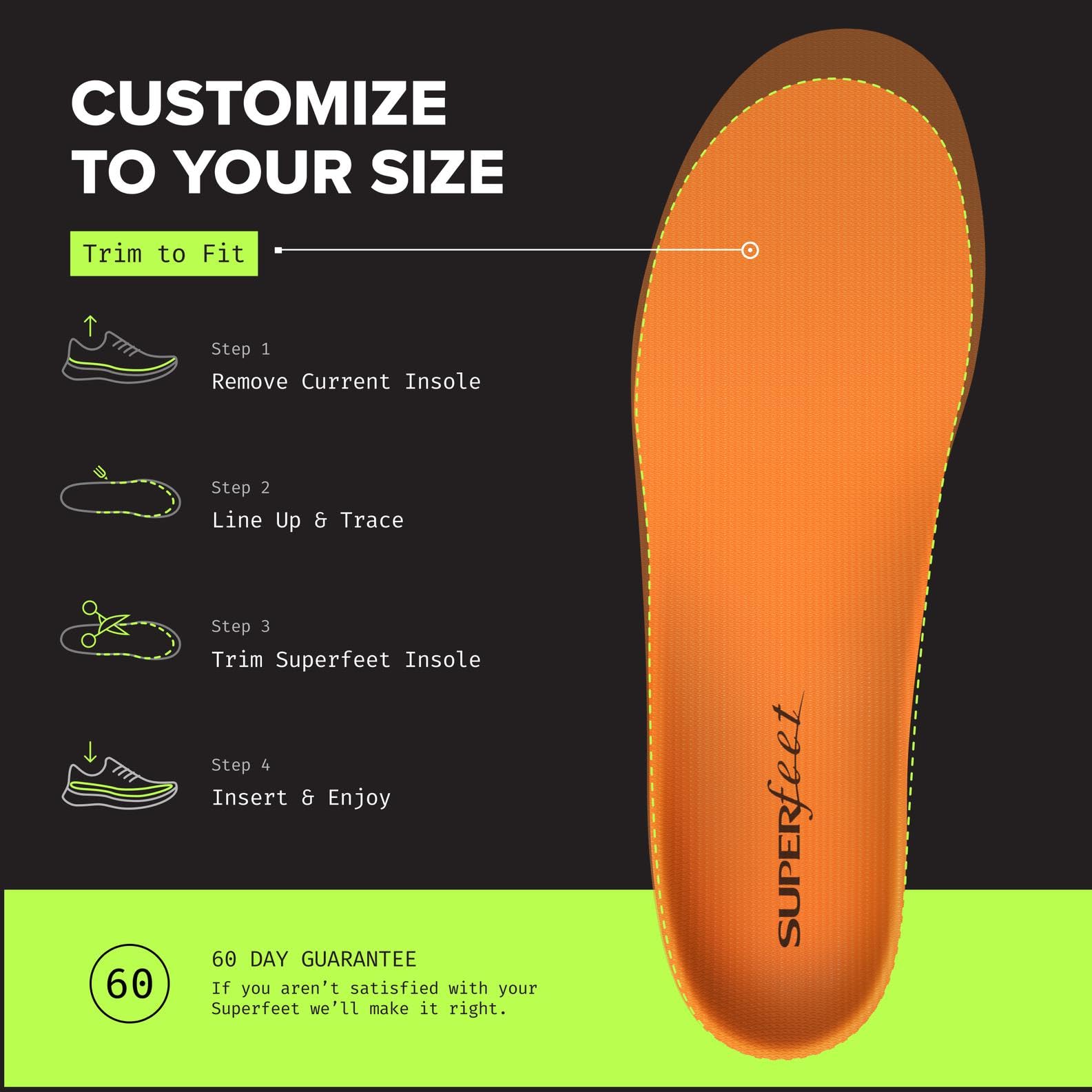 Professional-grade Superfeet Orange insoles offer all-purpose high-impact support.