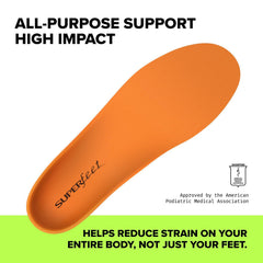 Superfeet Orange trim-to-fit insoles shown with a cutting guide for a precise fit.