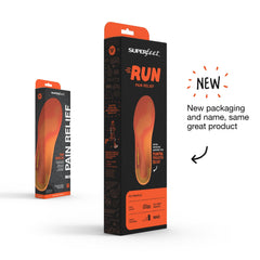 Superfeet Run Pain Relief insoles inside a shoe show arch support during runs.