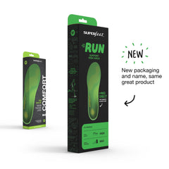 Superfeet Run Support High Arch insoles demonstrate high arch support for stability.