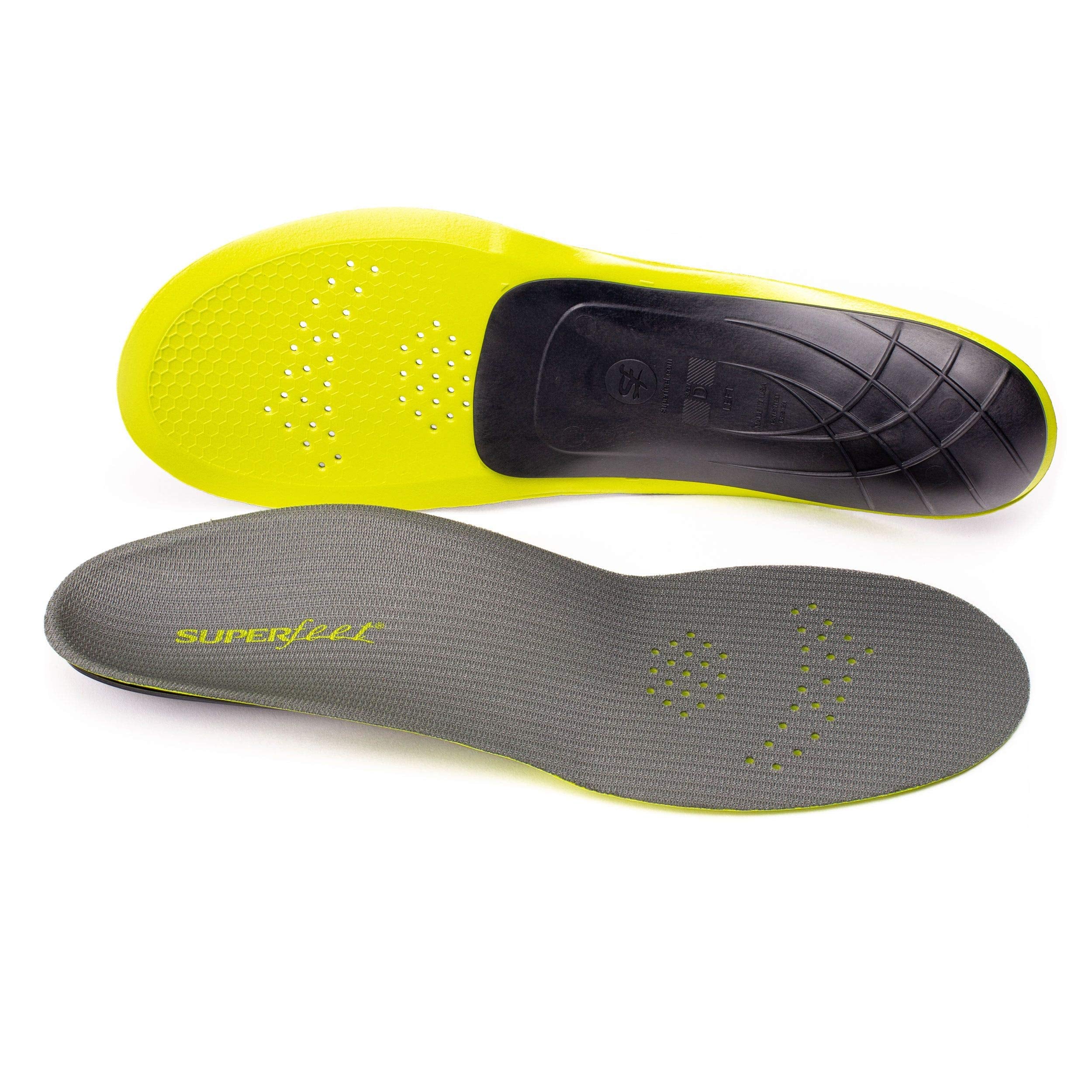 Superfeet Run Support Low Arch Carbon insole trimmed to fit for snug athletic shoes.