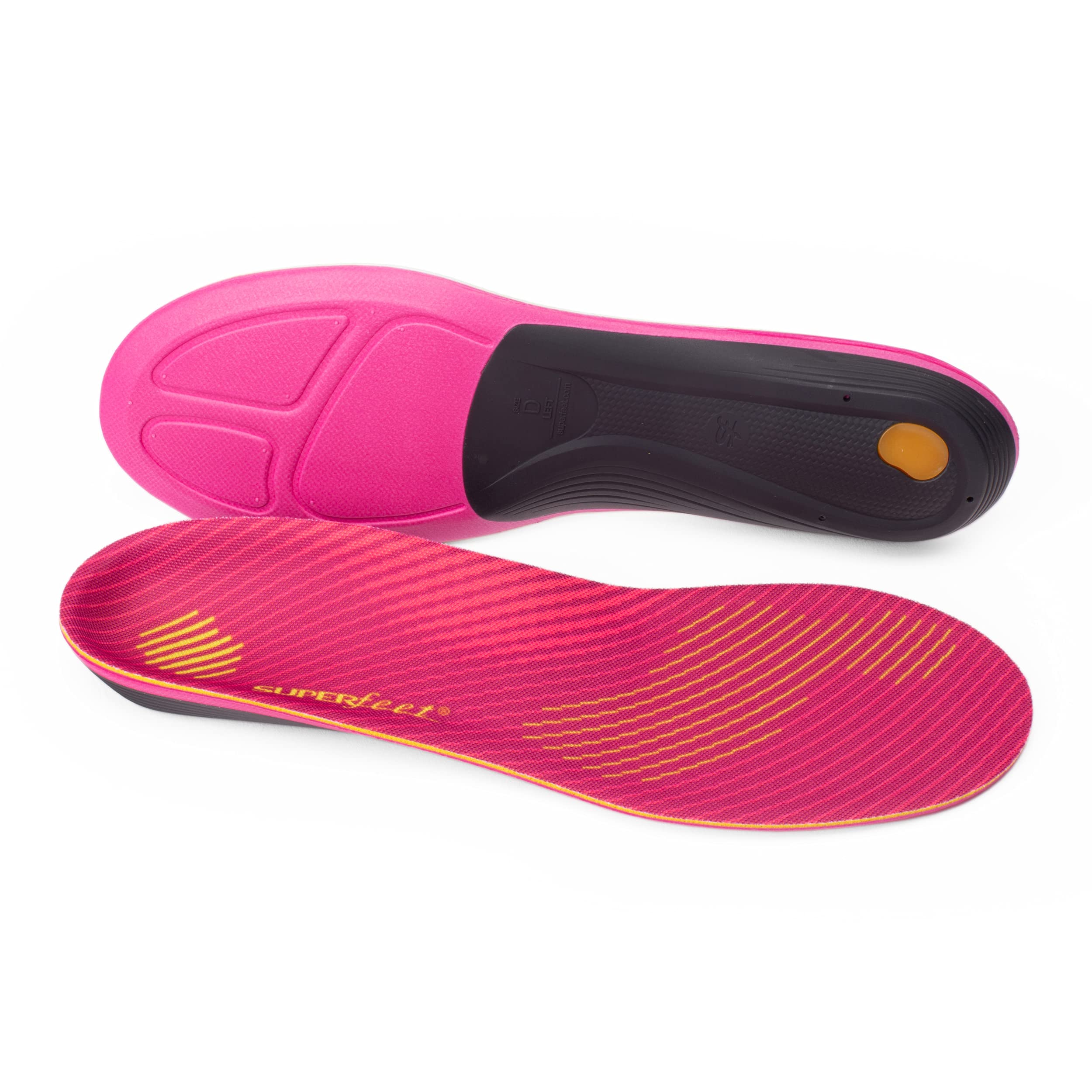Superfeet Run Women's Support insoles with carbon fiber stabilizer cap for stable support during runs.