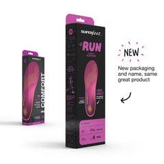 Superfeet Run insoles trimmed for a precise fit, showing the cut-to-fit guide.