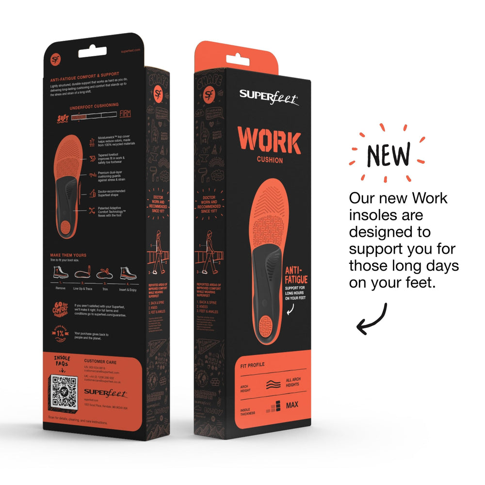 Superfeet Work Cushion all-arch-height support for long work shifts.
