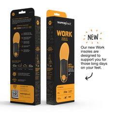 Superfeet Work Slim-Fit Cushion insoles inside slim-profile sneakers, odor control and fresh feet.