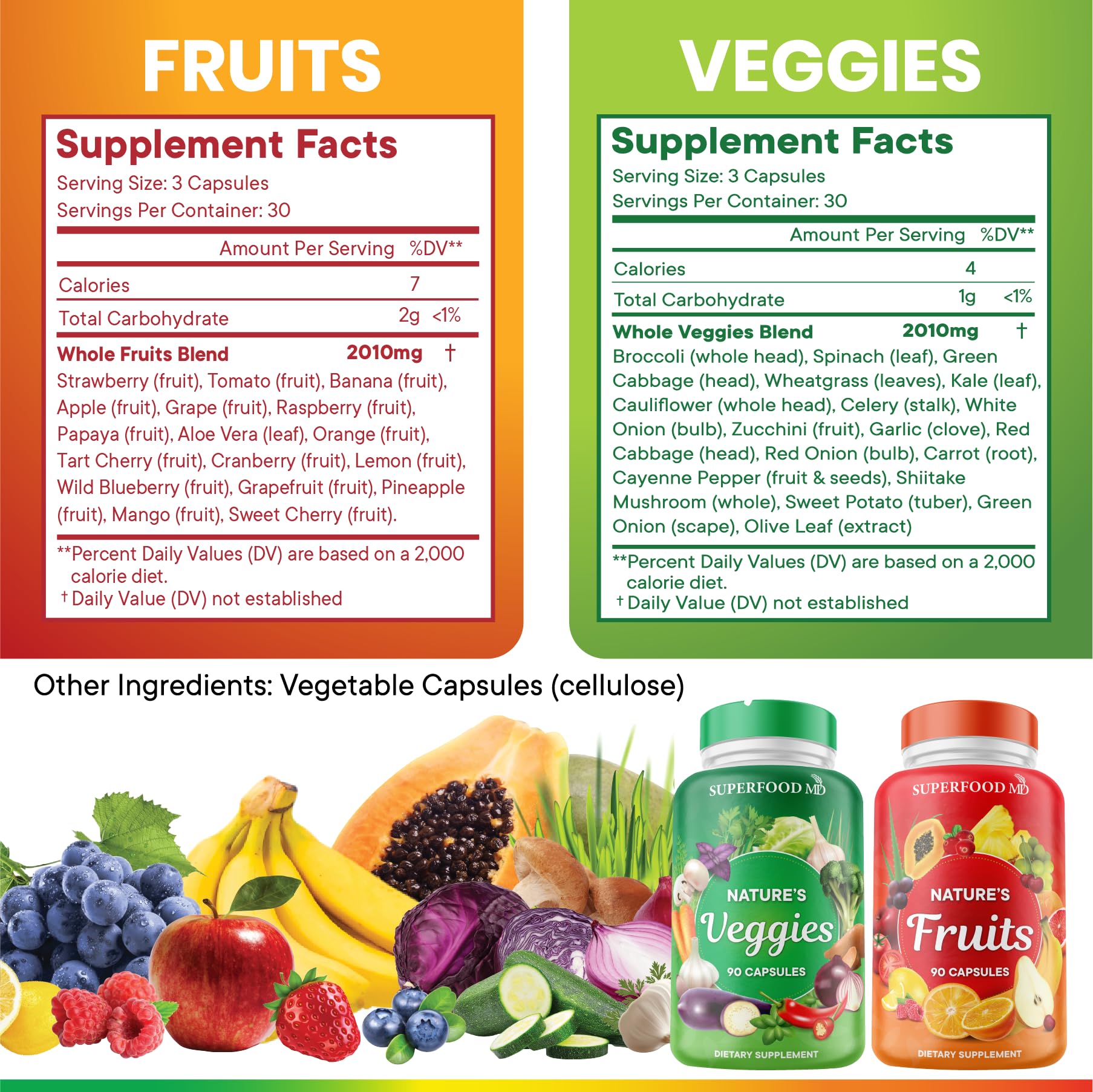 Beta Carotene-rich blend of fruits and vegetables from Superfood MD for colorful daily support.