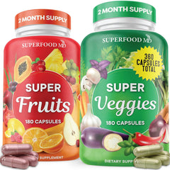 Superfood MD bottle front with daily capsules for energy support.