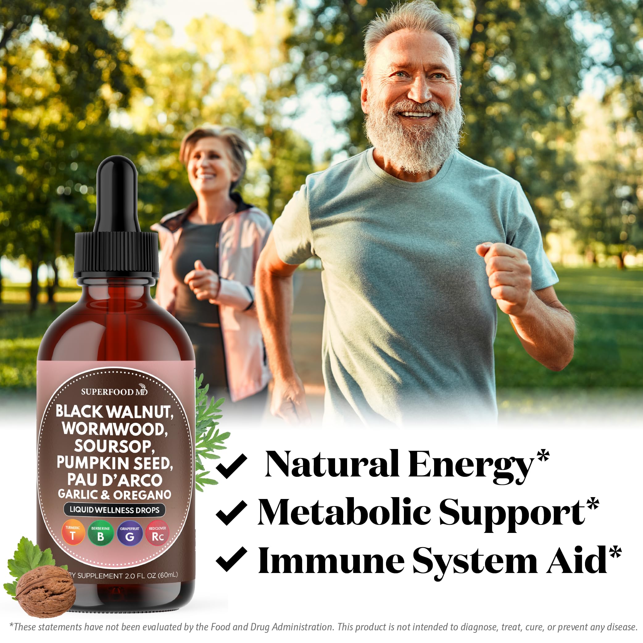 Liquid drops dispensing close-up from Superfood MD for precise dosing
