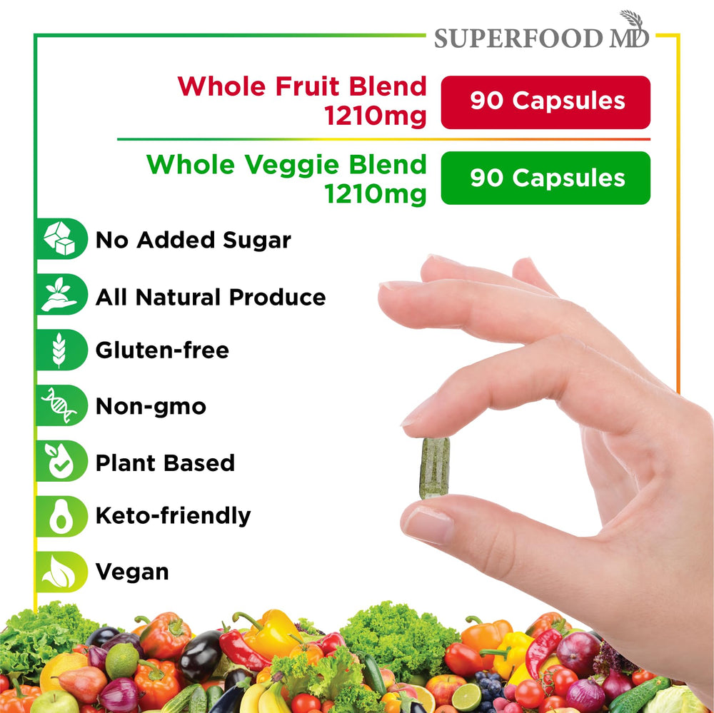 Natural whole-food ingredients in a single bottle by Superfood MD for easy use.