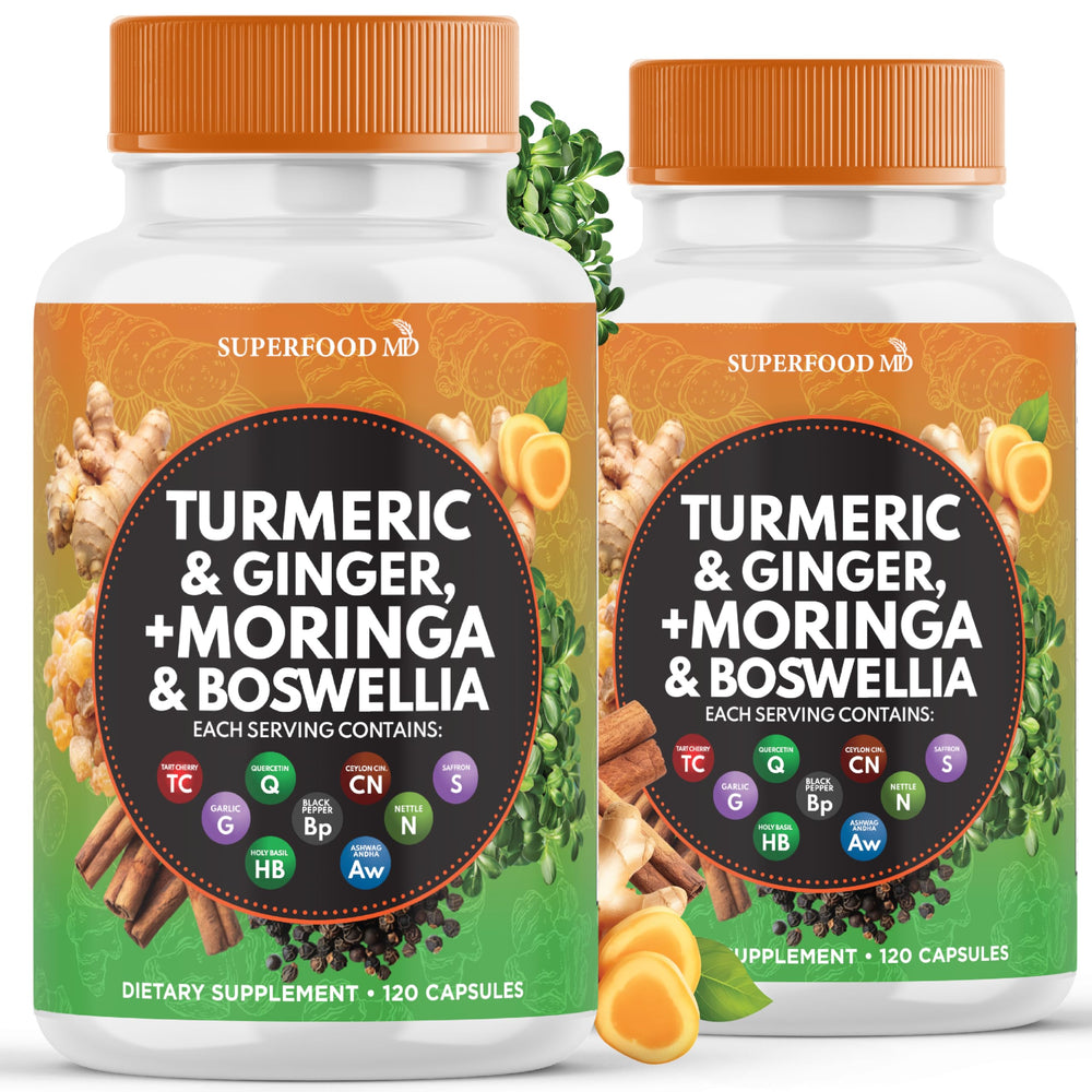 Superfood MD turmeric moringa bottle for daily joint support