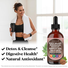 Superfood MD Wormwood Black Walnut Cleanse ingredients visual shows garlic, pumpkin seeds, oregano.