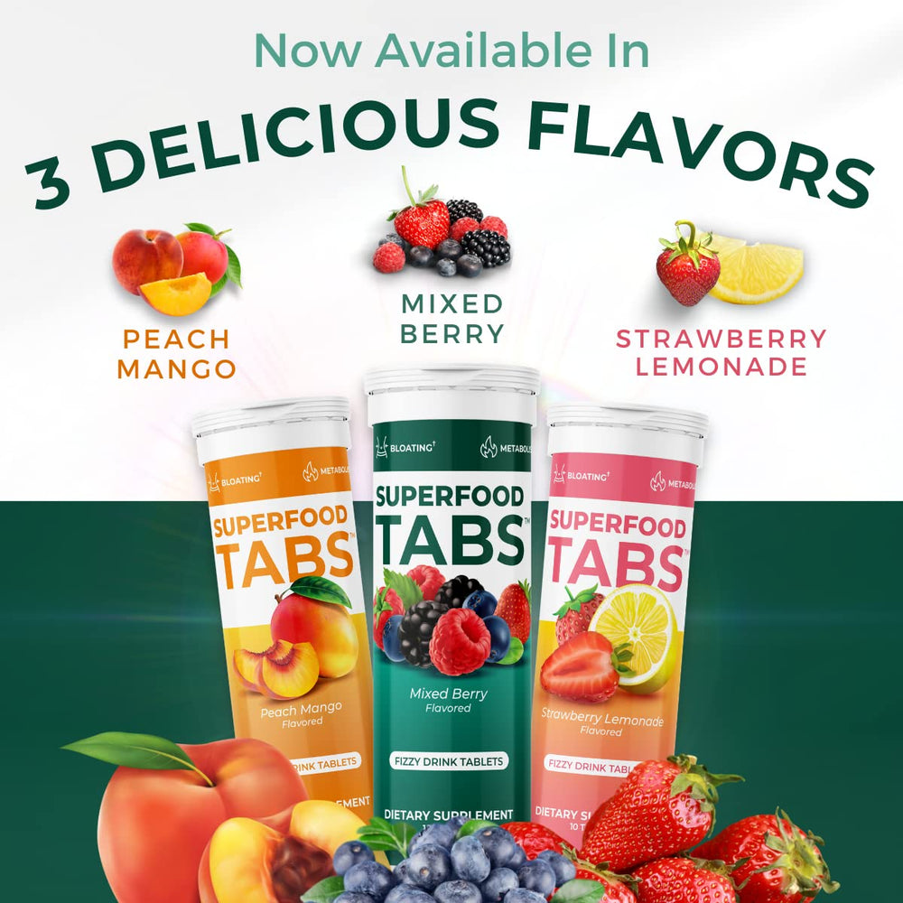 Ingredient basket featuring natural superfoods inspires a balanced lifestyle with Superfood Tabs