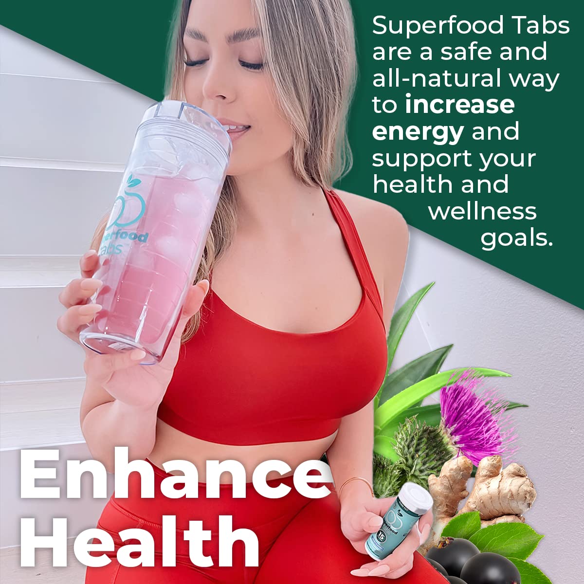Spoon dispensing the mix from Superfood Tabs detox drink for quick daily use