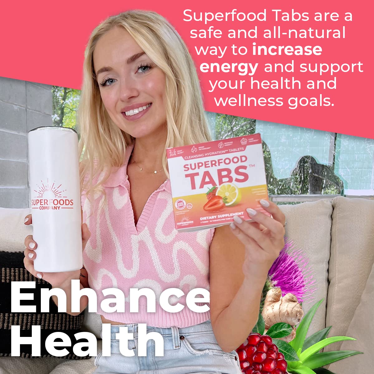 Superfood Tabs energy tablet with green tea caffeine for a gentle boost.