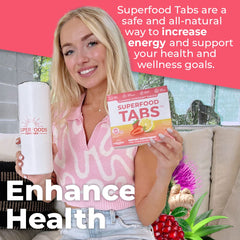 Superfood Tabs energy tablet with green tea caffeine for a gentle boost.