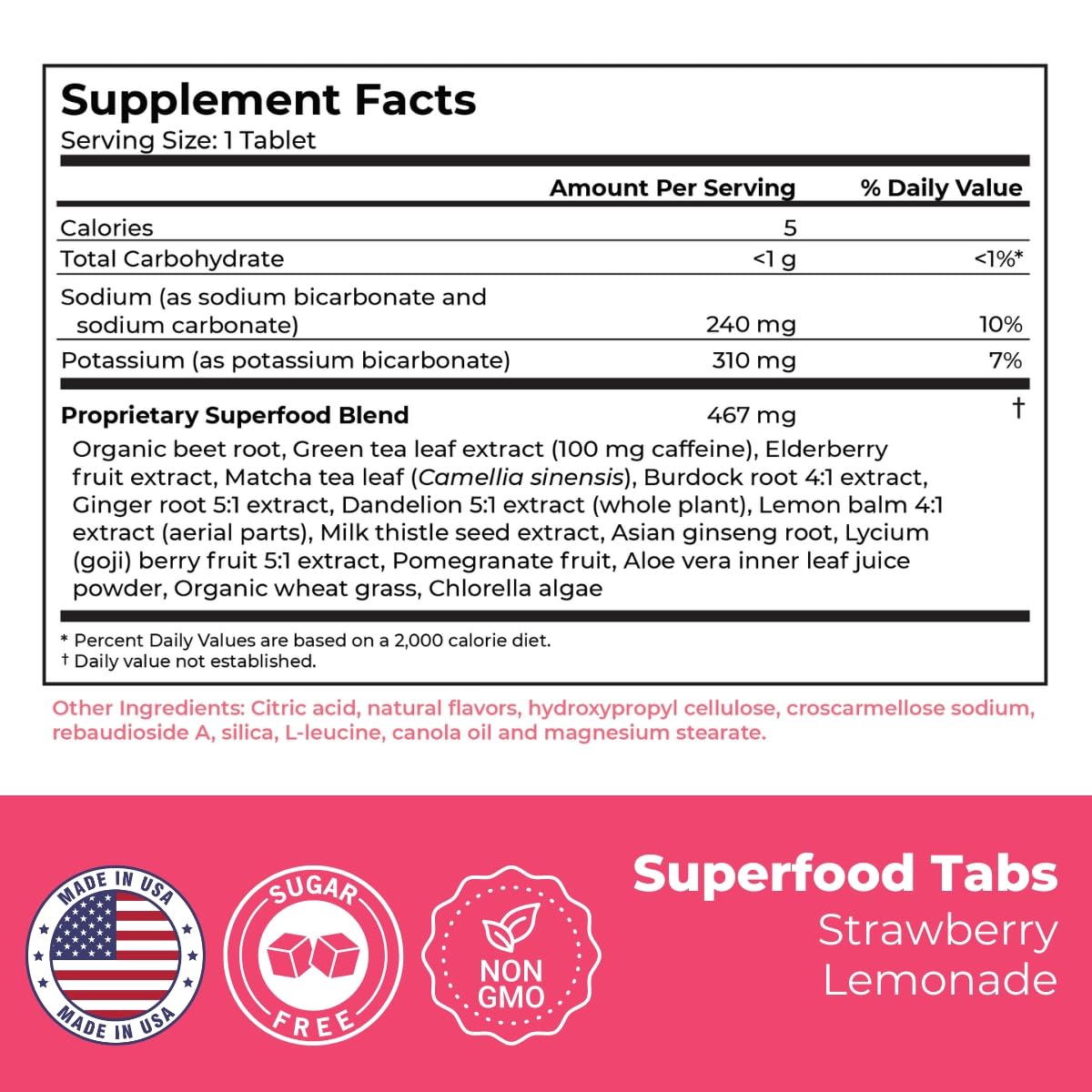 Superfood Tabs strawberry-lemonade serving glass showcases a tasty detox option.