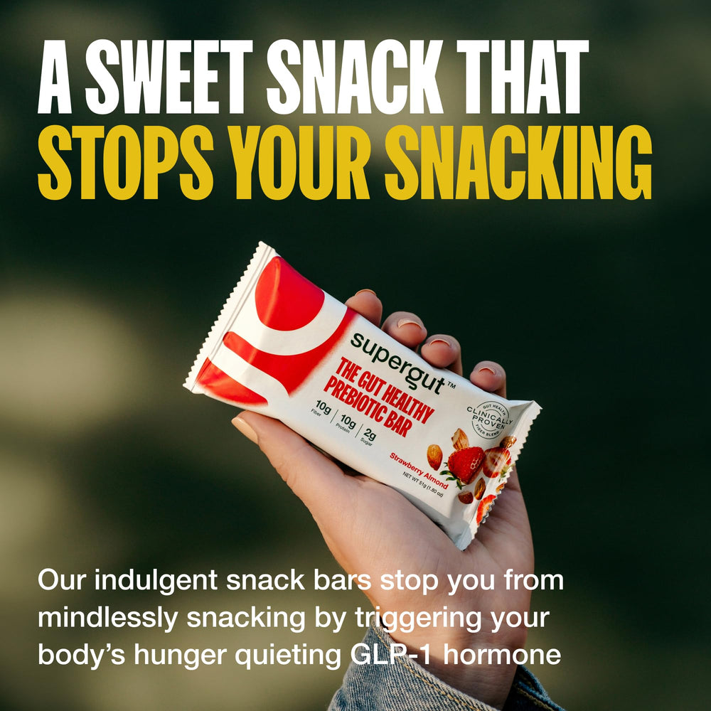 Supergut GLP-1 bar in a snack bag during a busy day for steady energy.