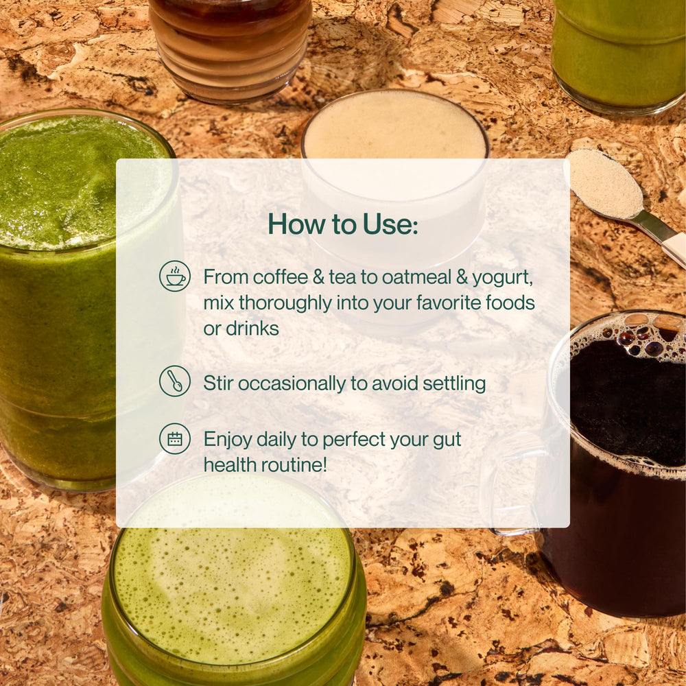 Morning routine setup with Supergut GLP1 Daily Support suggests a simple daily gut health habit.