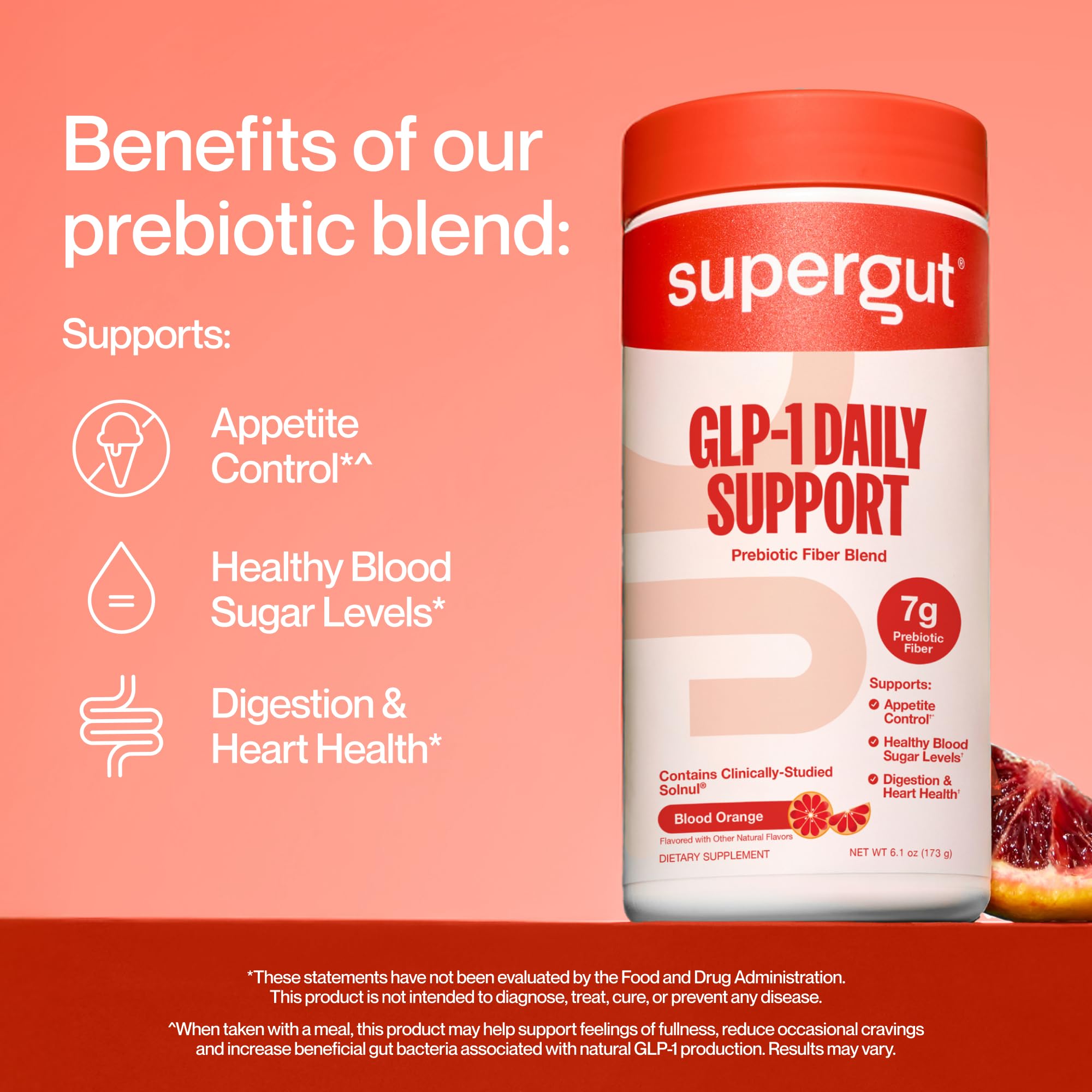 Supergut GLP-1 Daily Support premium blend featuring unripened green banana and beta-glucan.